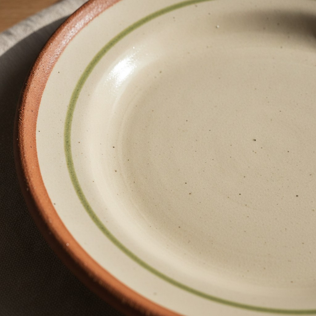 El yapımı stoneware kahvaltı tabağı: mat krem sırlı, ince kenarlı tabak yakın çekim